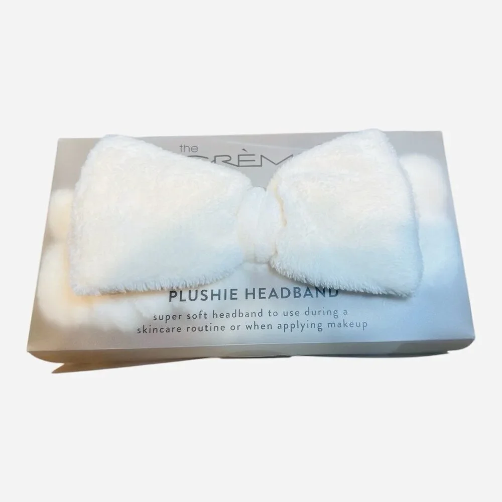 The Crème Shop Plushie Spa Headband White Bow Face Wash Makeup Skincare NWT